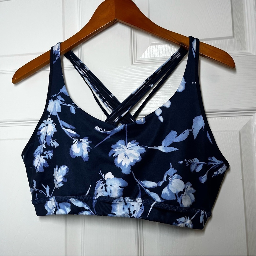 Athleta Blue Floral Transcendence Sports Bra Size XL